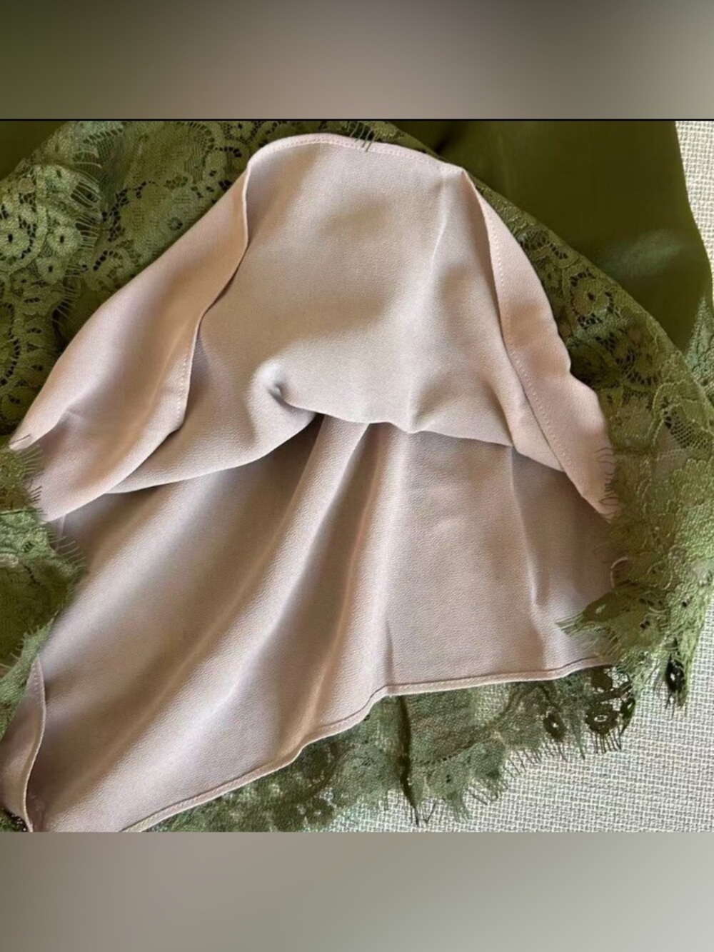Reformation Jessalyn Silk Mini Dress Small Olive Lace French Causal Cocktail - Picture 6 of 7